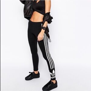 Adidas Women's Black and White Striped Leggings